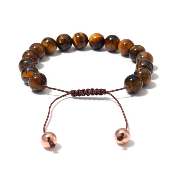 Yellow Tiger's Eye Beaded Adjustable Bracelet in 14K RG Over Copper - Picture 3 of 3